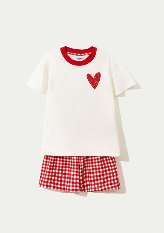 Foto do produto: Pijama Curto Infantil Menina Estampado + Porta Pijamas - Off white