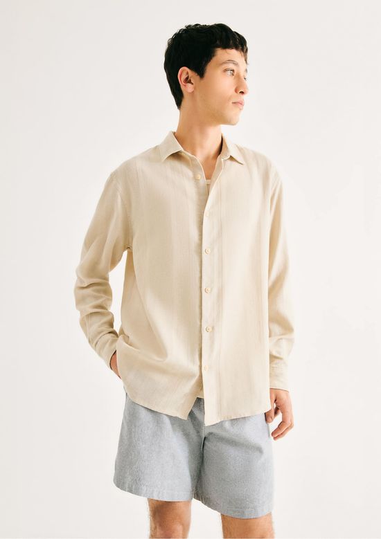Foto do produto: Camisa Masculina Fio Tinto Listrada - Creme