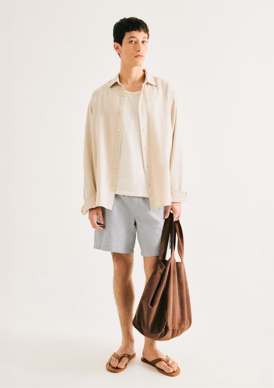 Foto do produto: Camisa Masculina Fio Tinto Listrada - Creme