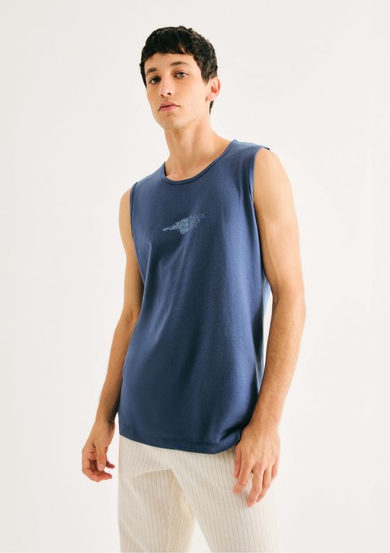 Foto do produto: Regata Básica Masculina Slim Em Malha - Azul