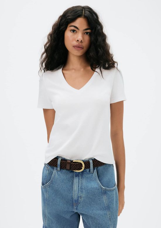 Foto do produto: Blusa Básica Feminina Manga Curta Decote V - Branco