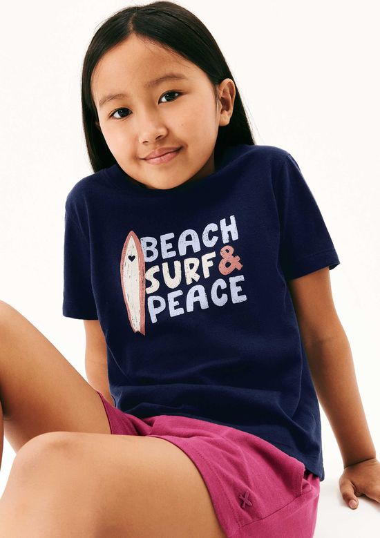 Foto do produto: Blusa Infantil Menina Manga Curta Com Estampa - Azul