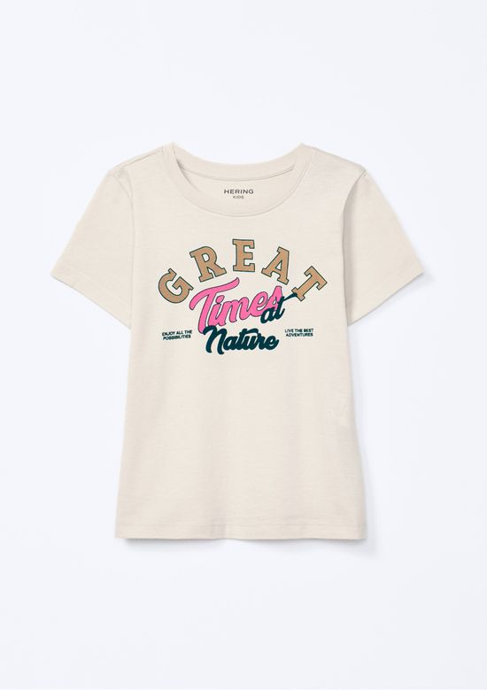 Foto do produto: Blusa Infantil Menina Manga Curta Com Estampa - Bege