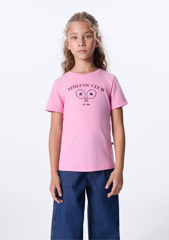 Foto do produto: Blusa Infantil Menina Manga Curta Com Estampa - Rosa