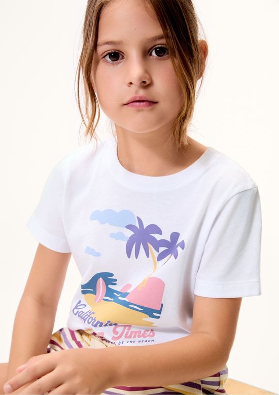 Foto do produto: Blusa Infantil Menina Manga Curta Com Estampa - Branco