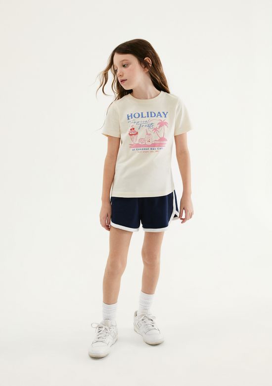 Foto do produto: Blusa Infantil Menina Manga Curta Com Estampa - Off white