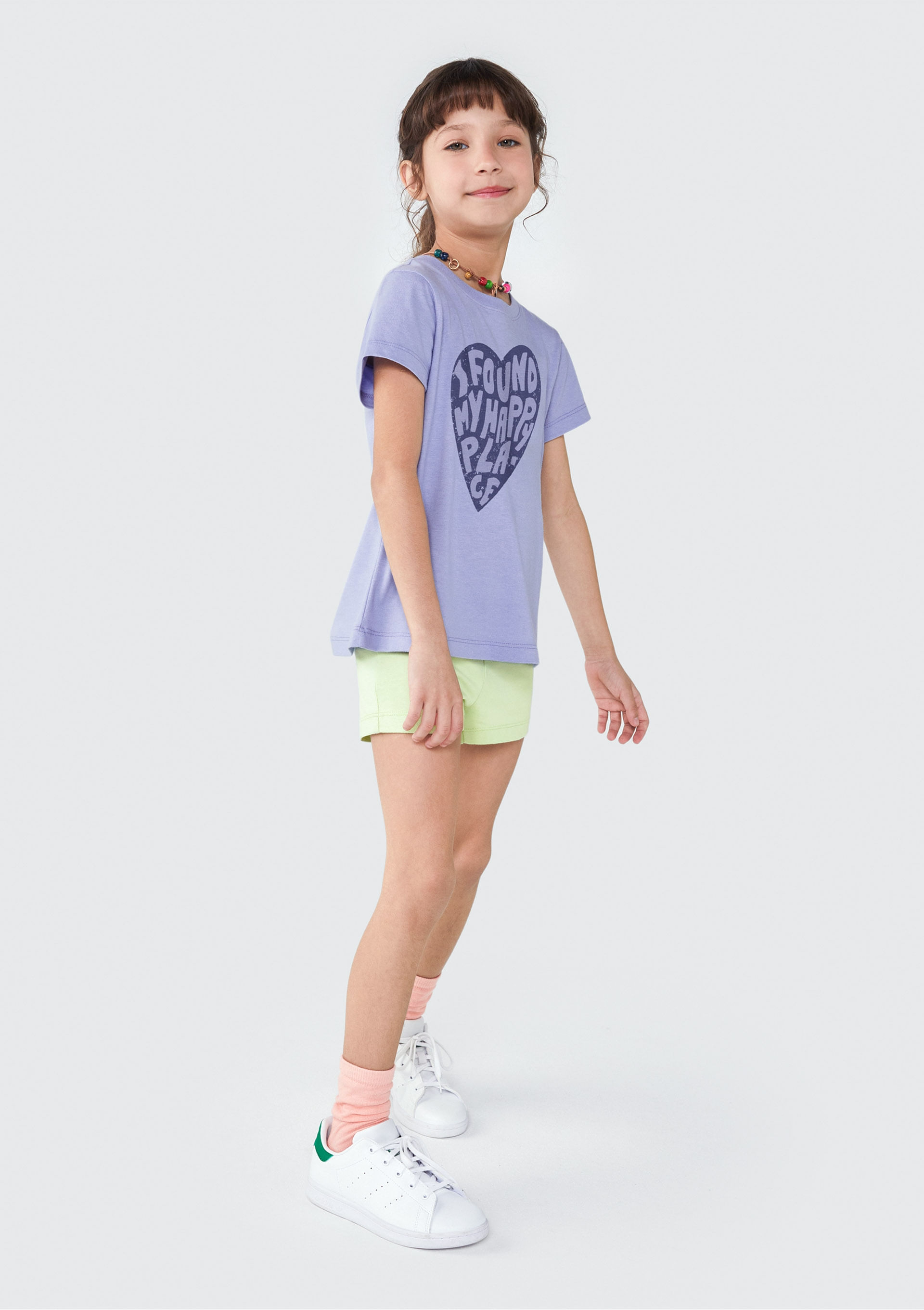 Blusa Infantil Menina Manga Curta Com Estampa - Roxo