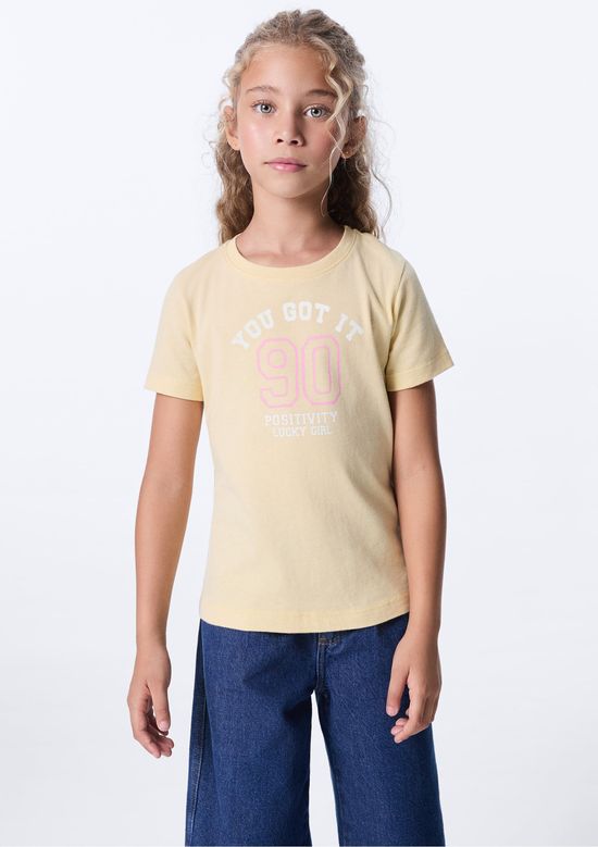 Foto do produto: Blusa Infantil Menina Manga Curta Com Estampa - Amarelo