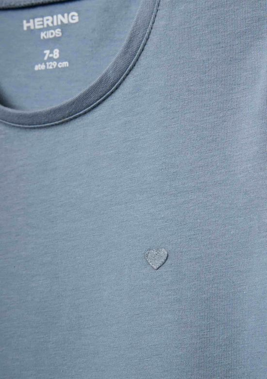 Foto do produto: Blusa Básica Infantil Menina Manga Curta Slim Com Bordado Coração - Azul