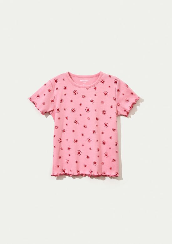 Foto do produto: Blusa Infantil Menina Manga Curta Em Ribana Estampada - Rosa