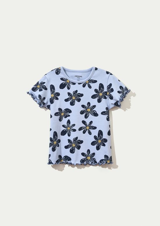 Foto do produto: Blusa Infantil Menina Manga Curta Em Ribana Estampada - Azul