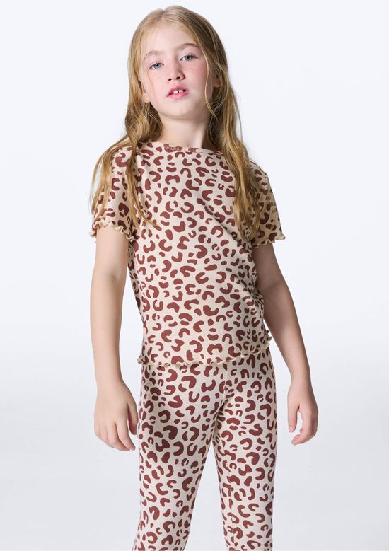 Foto do produto: Blusa Infantil Menina Manga Curta Em Ribana Estampada - Nude