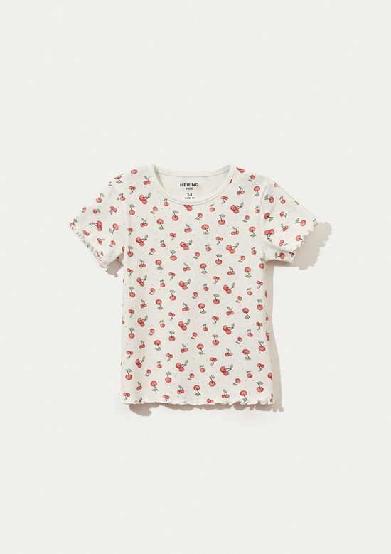 Foto do produto: Blusa Infantil Menina Manga Curta Em Ribana Estampada - Off white