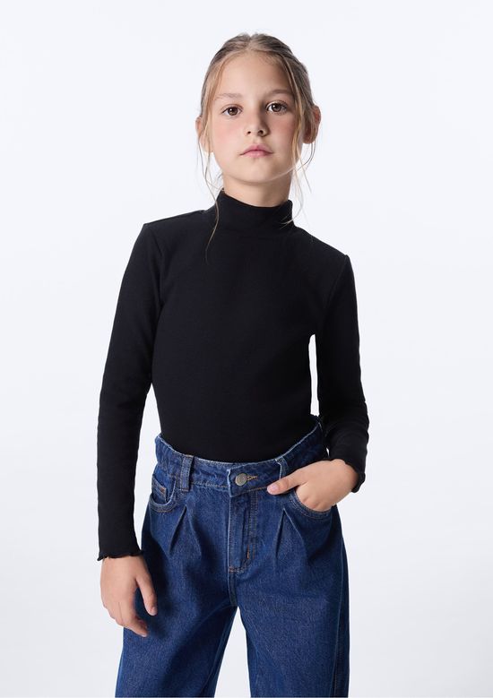 Foto do produto: Blusa Básica Infantil Menina Manga Longa Com Gola Alta - Preto