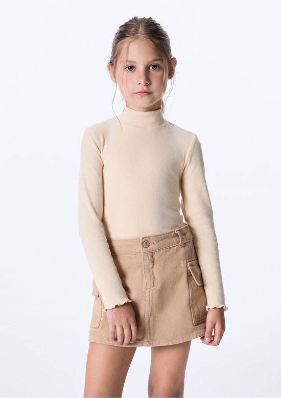 Foto do produto: Blusa Básica Infantil Menina Manga Longa Com Gola Alta - Nude