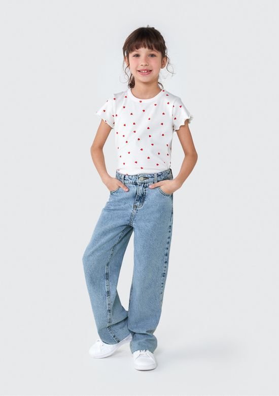 Foto do produto: Blusa Infantil Menina Manga Curta Em Ribana Estampada - Off white