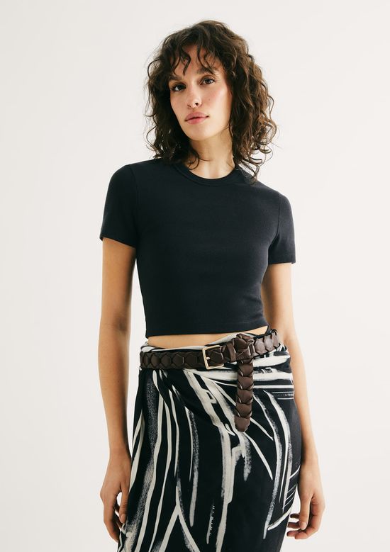 Foto do produto: Blusa Básica Feminina Cropped Em Ribana Canelada - Preto