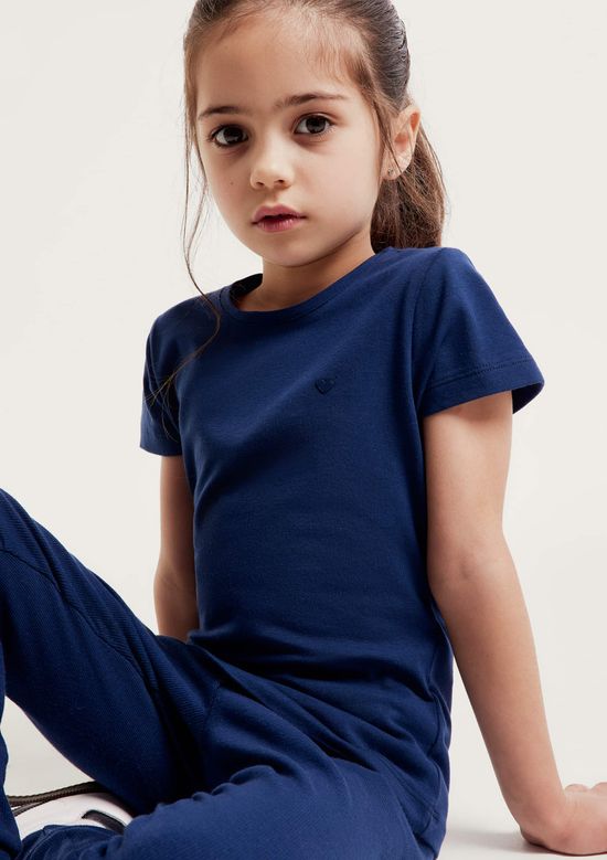 Foto do produto: Blusa Básica Infantil Menina Manga Curta Slim Com Bordado Coração - Azul