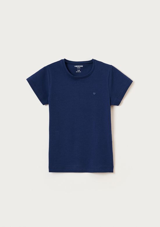 Foto do produto: Blusa Básica Infantil Menina Manga Curta Slim Com Bordado Coração - Azul