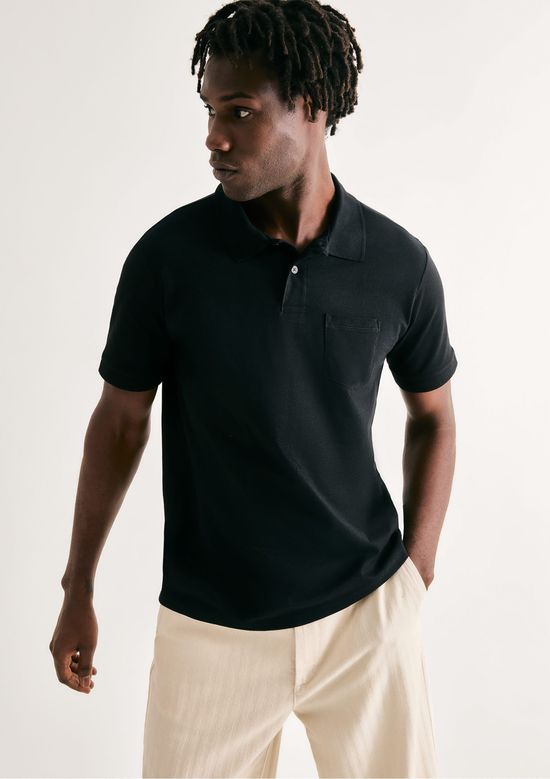Foto do produto: Camisa Polo Básica Masculina Em Piquet Com Bolso - Preto