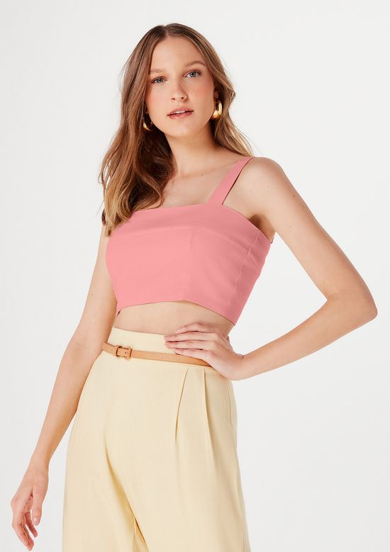 Foto do produto: Top Feminino Cropped Alças Finas Com Linho - Rosa