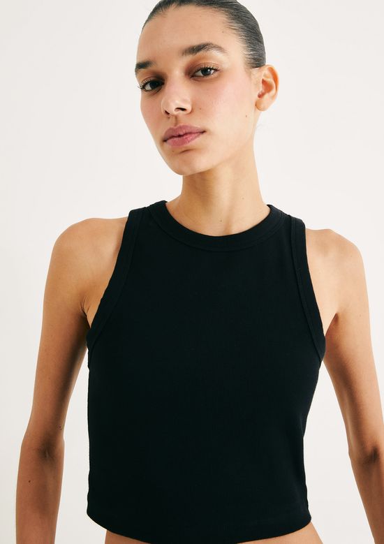 Foto do produto: Regata Feminina Cropped Halter Neck Em Ribana Canelada - Preto