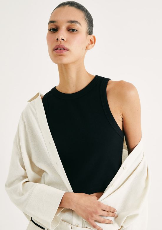 Foto do produto: Regata Feminina Cropped Halter Neck Em Ribana Canelada - Preto