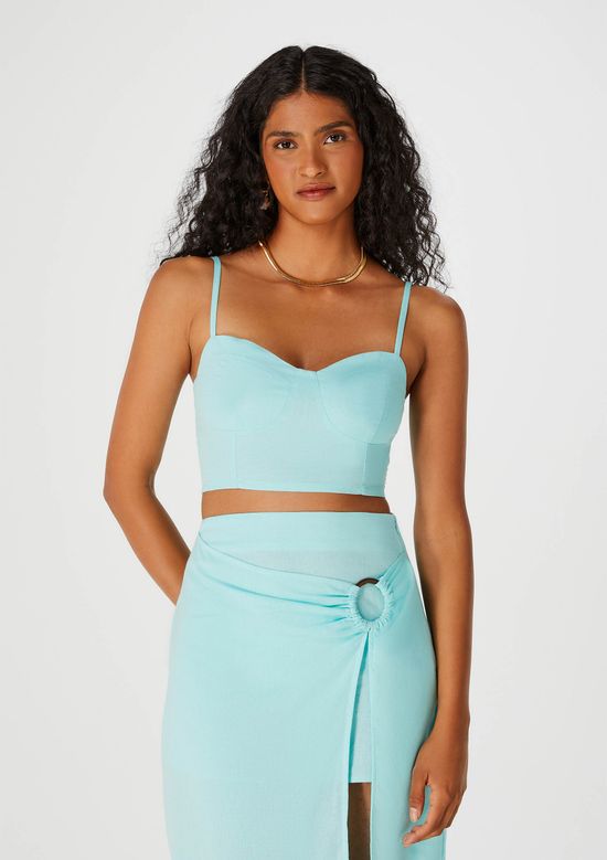 Foto do produto: Top Cropped Feminino Com Alças E Decote Princesa - Azul