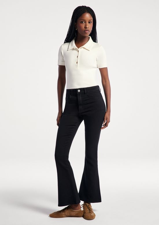 Foto do produto: Calça Jeans Feminina Flare Petit Cintura Média Soft Touch - Preto