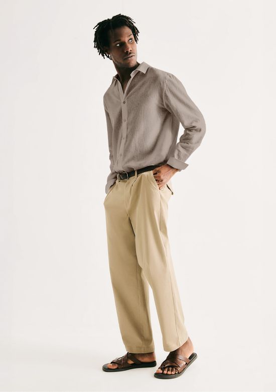 Foto do produto: Camisa Masculina Manga Longa Slim Com Linho - Bege