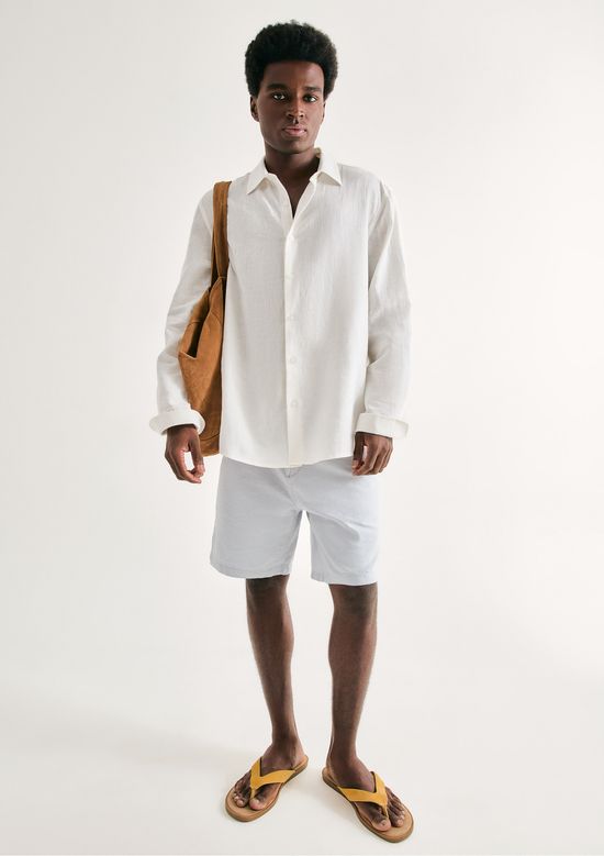 Foto do produto: Camisa Masculina Manga Longa Slim Com Linho - Branco