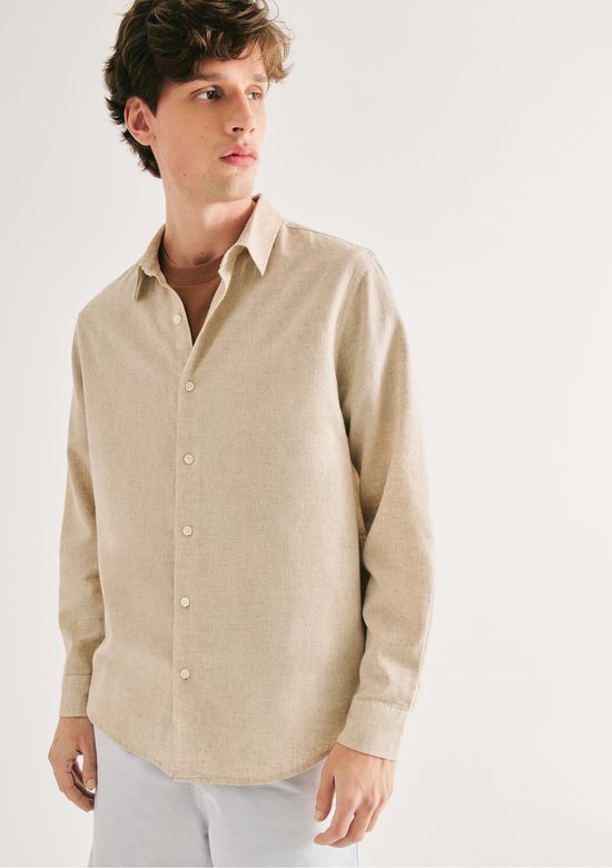 Foto do produto: Camisa Masculina Manga Longa Slim Com Linho - Off white