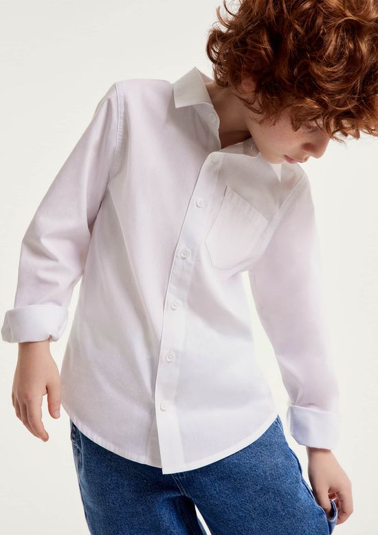 Foto do produto: Camisa Infantil Menino Manga Longa Com Bolso - Branco