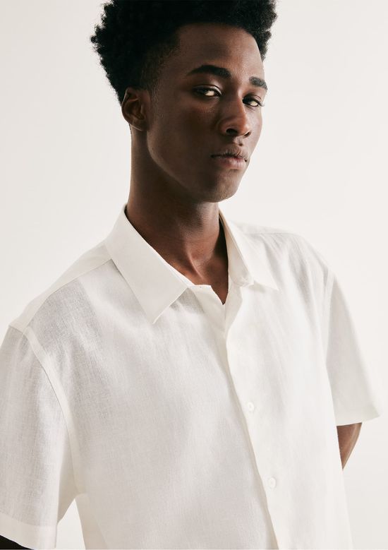 Foto do produto: Camisa Masculina Manga Curta Slim Com Linho - Branco