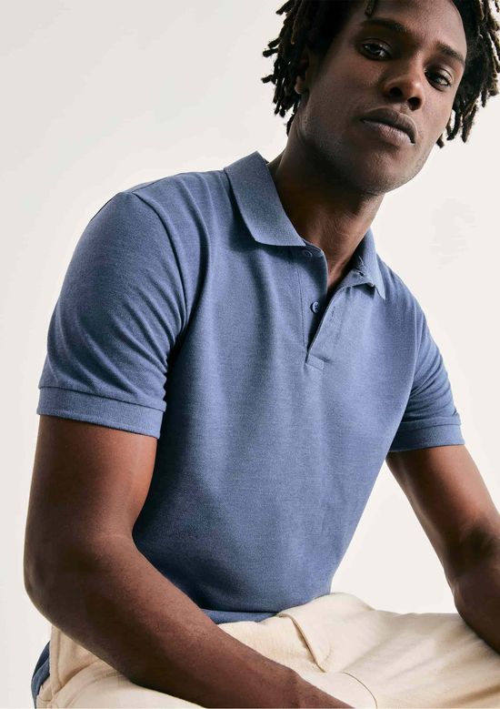 Foto do produto: Camisa Polo Básica Masculina Manga Curta Em Piquet - Azul
