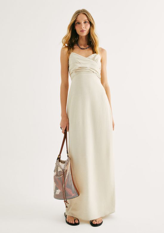 Foto do produto: Vestido Longo Evasê Em Viscolinho - Creme