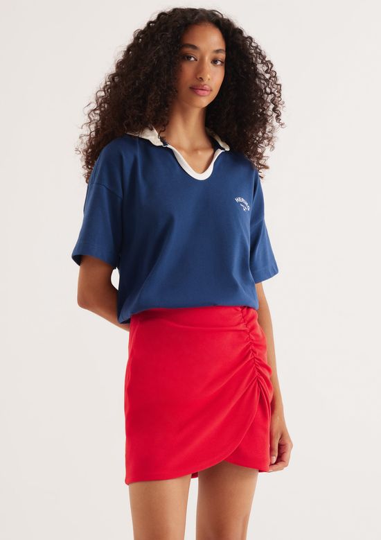 Foto do produto: Camisa Polo Feminina Oversized Em Malha Binada - Azul