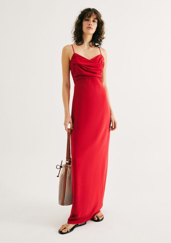 Foto do produto: Vestido Longo Evasê Em Viscolinho - Vermelho