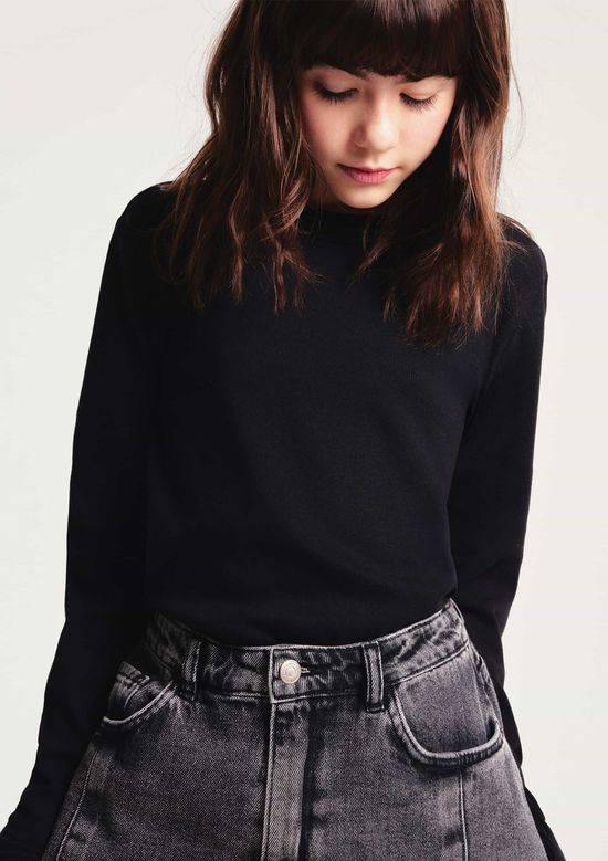 Foto do produto: Blusa Infantil Menina Manga Longa Em Ribana - Preto
