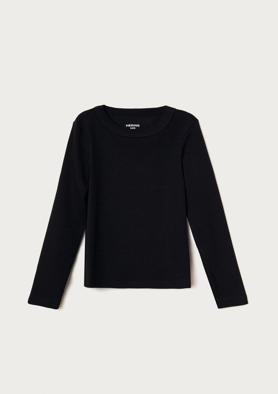 Foto do produto: Blusa Infantil Menina Manga Longa Em Ribana - Preto