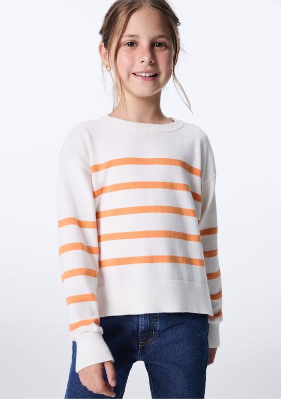 Foto do produto: Blusão Em Tricô Infantil Menina Listrado - Off white