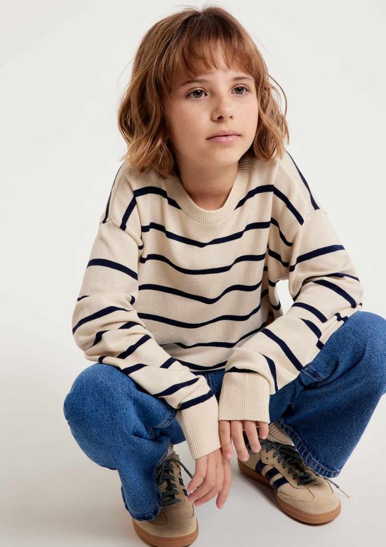 Foto do produto: Blusão Em Tricô Infantil Menina Listrado - Off white