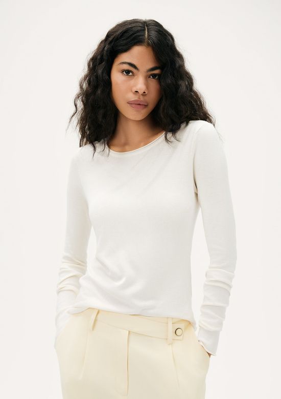 Foto do produto: Blusa Feminina Manga Longa Slim Em Tricô Leve - Branco