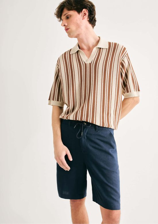 Foto do produto: Bermuda Básica Masculina Chino Em Linho - Azul