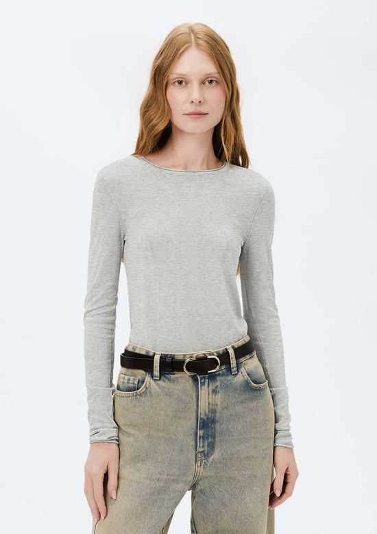 Foto do produto: Blusa Feminina Manga Longa Slim Em Tricô Leve - Cinza