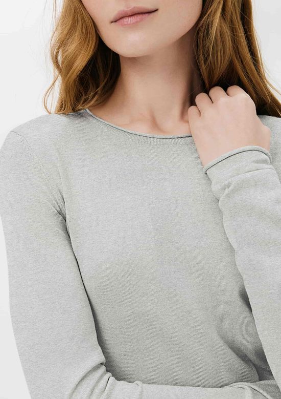 Foto do produto: Blusa Feminina Manga Longa Slim Em Tricô Leve - Cinza