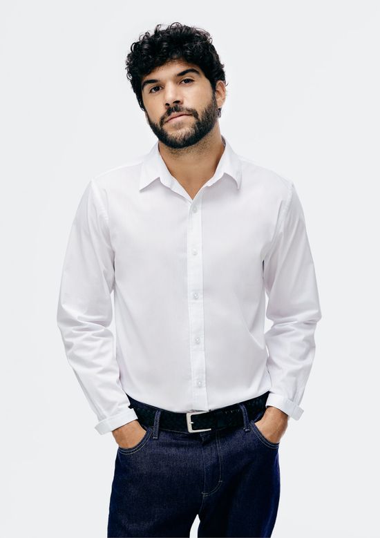 Foto do produto: Camisa Básica Masculina Super Slim Manga Longa - Branco