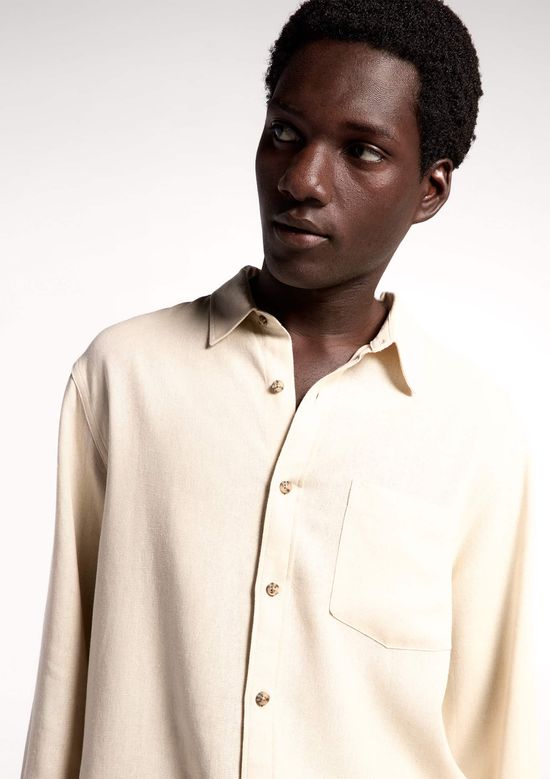 Foto do produto: Camisa Básica Masculina Manga Longa Slim Em Linho - Bege