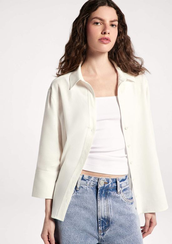 Foto do produto: Camisa Feminina Manga 7/8 Com Linho - Off white