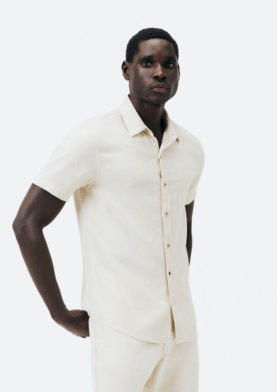 Foto do produto: Camisa Básica Masculina Manga Curta Slim Em Linho - Bege